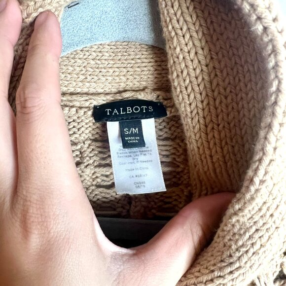 Talbots Oatmeal Quilted Cable-Knit Oversized Poncho Equestrian Old Money Sz S/M - Picture 2 of 4